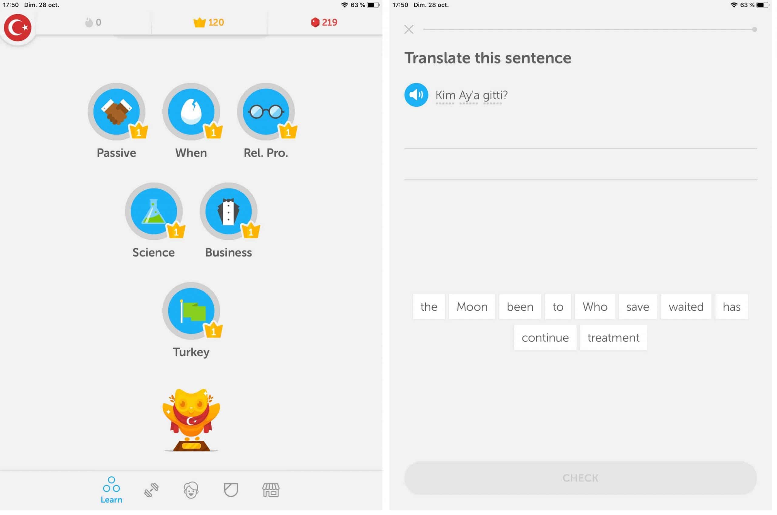 Duolingo screenshot Sur le bout de la langue