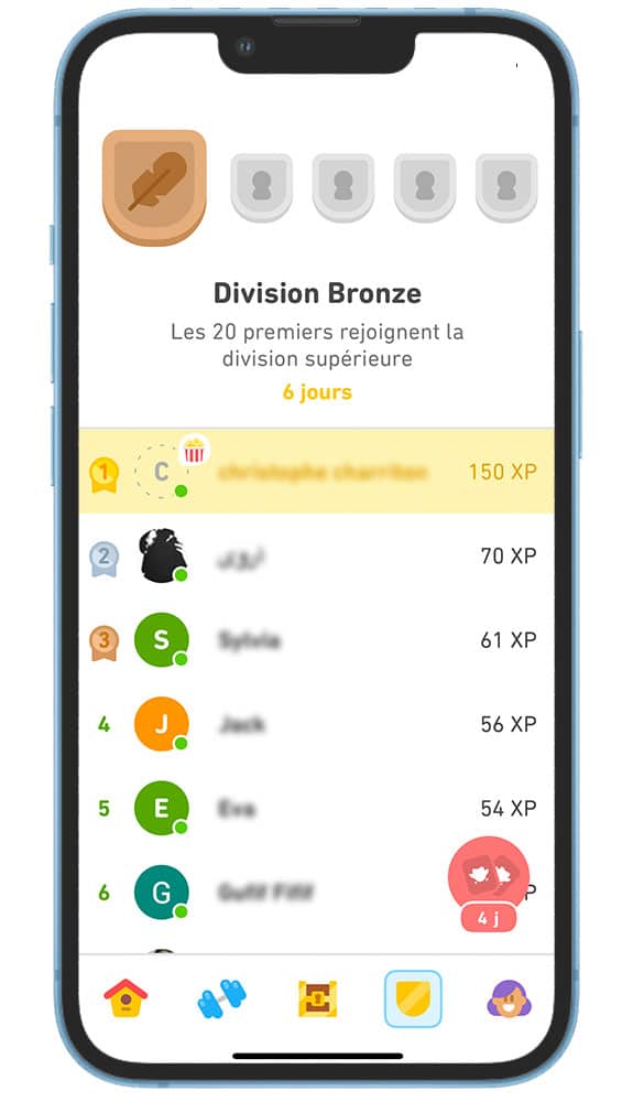 Le tableau de classement chez Duolingo