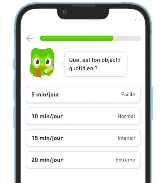 Choisir son objectif sur Duolingo