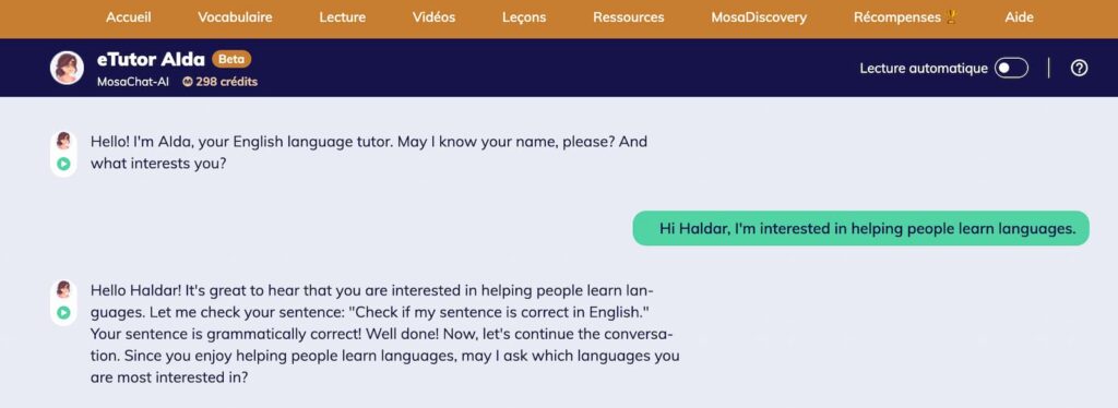 MosaChat-AI app ia pour apprendre l'anglais