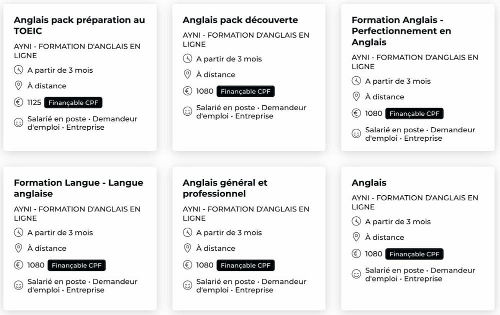 liste des formations Anglify