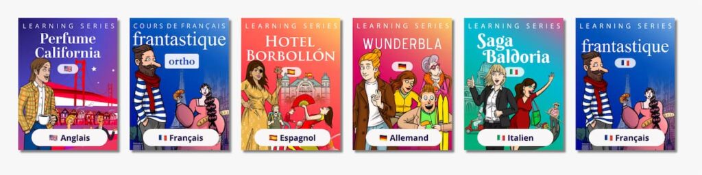 Learning Series Gymglish : Perfume California, Frantastique, Hotel Borbollón, Wunderbla et Saga Baldoria